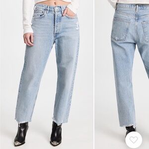 Agolde 90s Mid Rise Straight Jeans in Nerve Light Blue Denim Size 25